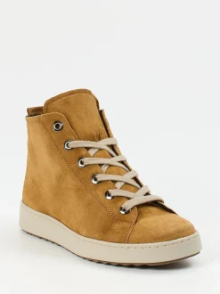 Semler – Schnürstiefelette aus Veloursleder cognacbraun