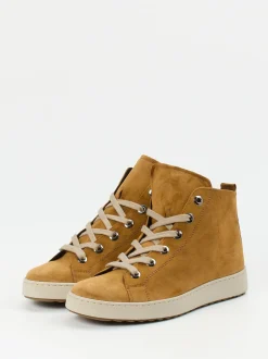 Semler – Schnürstiefelette aus Veloursleder cognacbraun