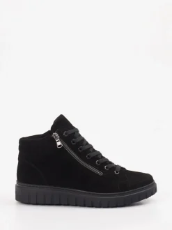 Semler – Schnürstiefelette aus Veloursleder Schwarz