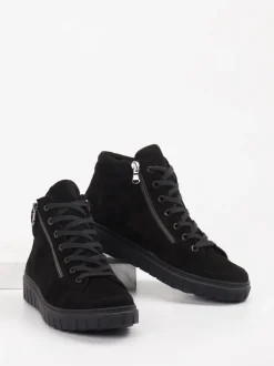 Semler – Schnürstiefelette aus Veloursleder Schwarz