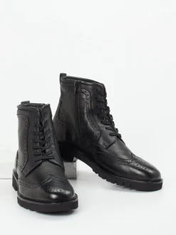 Sioux – Brogue-Boots aus Kalbleder schwarz
