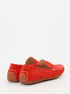 Sioux – Mokassin-Slipper aus Veloursleder Korallrot