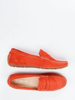 Sioux – Mokassin-Slipper aus Veloursleder Korallrot