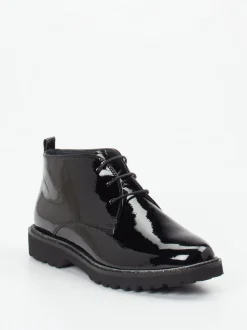 Sioux – Schnürstiefelette aus Lackleder schwarz