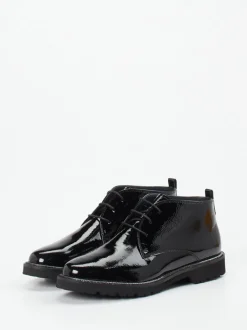Sioux – Schnürstiefelette aus Lackleder schwarz