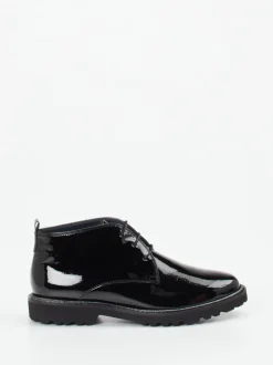 Sioux – Schnürstiefelette aus Lackleder schwarz