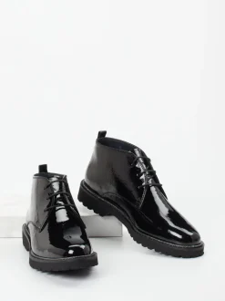 Sioux – Schnürstiefelette aus Lackleder schwarz