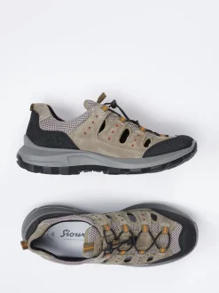 Sioux – Slipper aus Veloursleder und Mesh sandbeige
