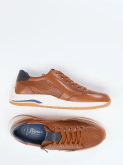 Sioux – Sneaker aus geprägtem Leder cognacbraun