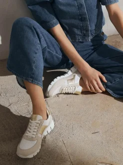 Sioux – Sneaker aus Kalbleder und Mesh weiß-beige