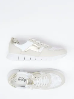 Sioux – Sneaker aus Kalbleder und Mesh weiß-beige