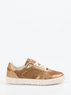 Sioux – Sneaker aus Metallic- und Veloursleder bronzefarben