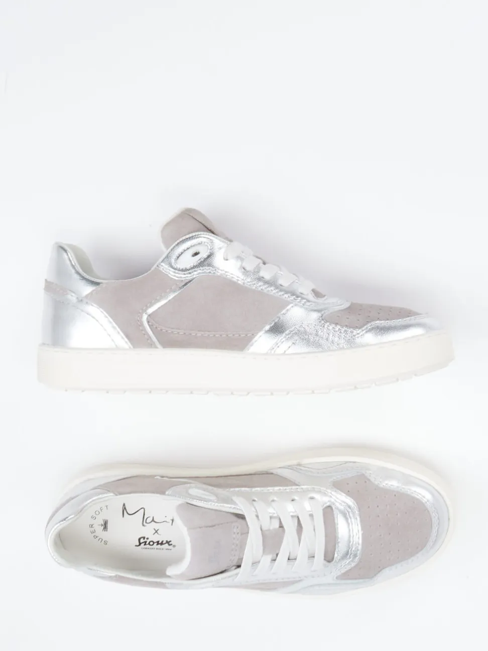 Sioux – Sneaker aus Veloursleder und Metallicleder silber