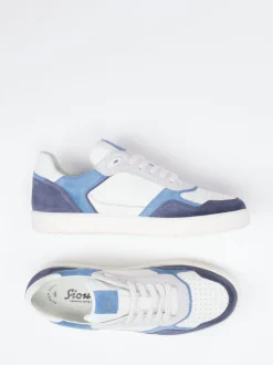 Sioux – Sneaker aus Velour/Leder in Off-White-Blau