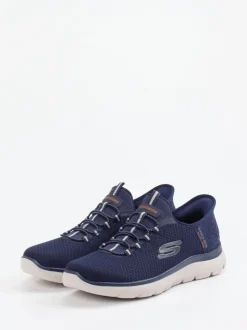 Skechers – Slip-On Sneaker aus Mesh-Textil blau
