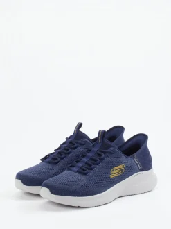 Skechers – Slip-On Sneaker aus Mesh-Textil marineblau