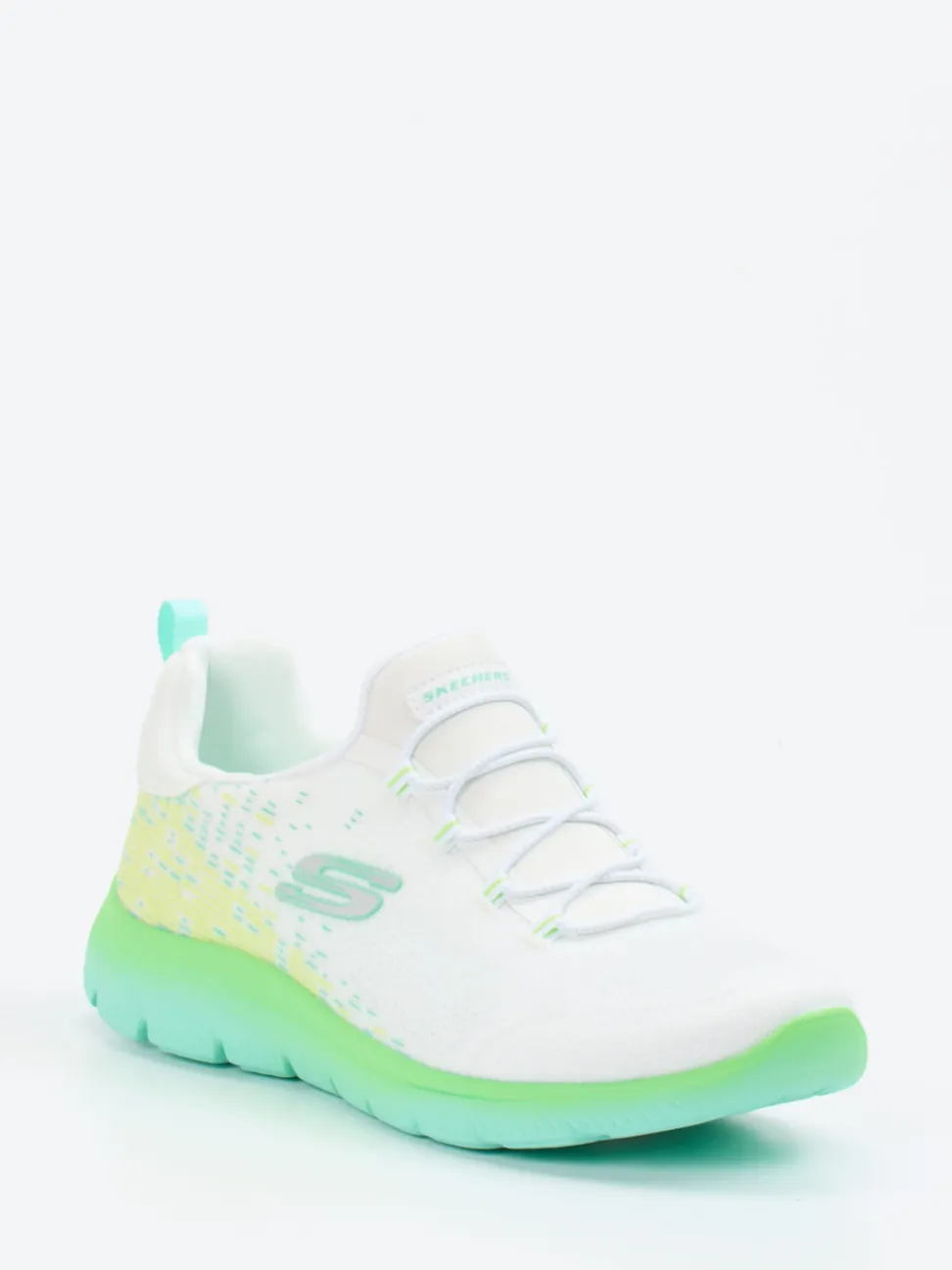Skechers – Sneaker aus Textil in Weiß mit Pastellakzenten