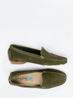 Snipe – Mokassin-Slipper aus Nubukleder in Olivgrün