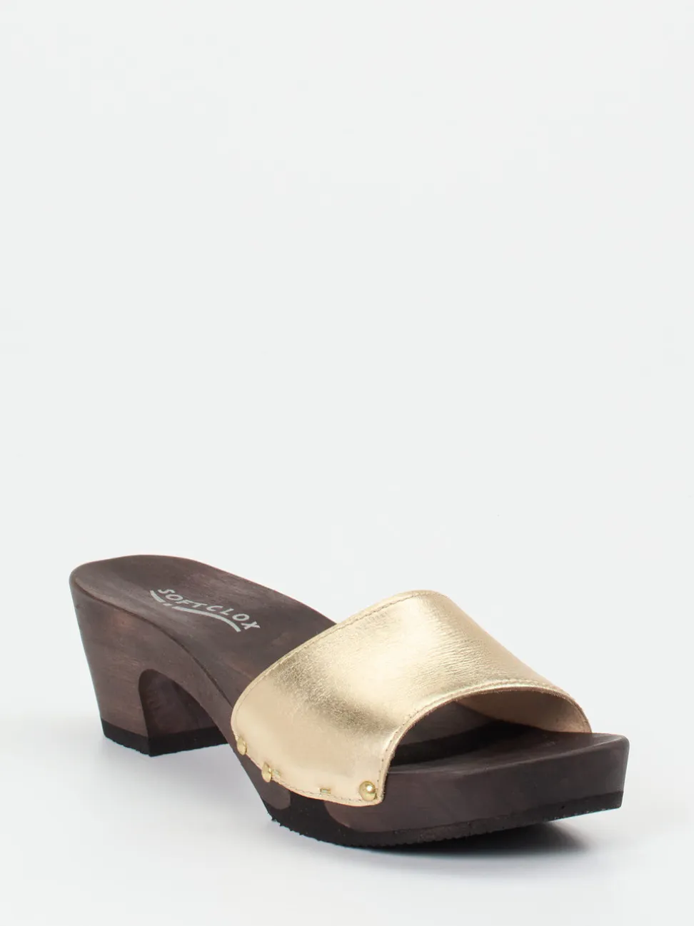 Softclox – Clogs aus Metallicleder und Holzsohle