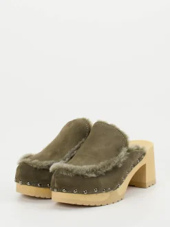 Softclox – Clogs aus Veloursleder olivgrün gefüttert