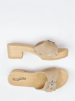 Softclox – Clogs aus Veloursleder in Beigebraun
