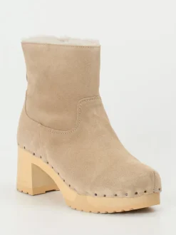 Softclox – Clog-Stiefelette aus Veloursleder Beige