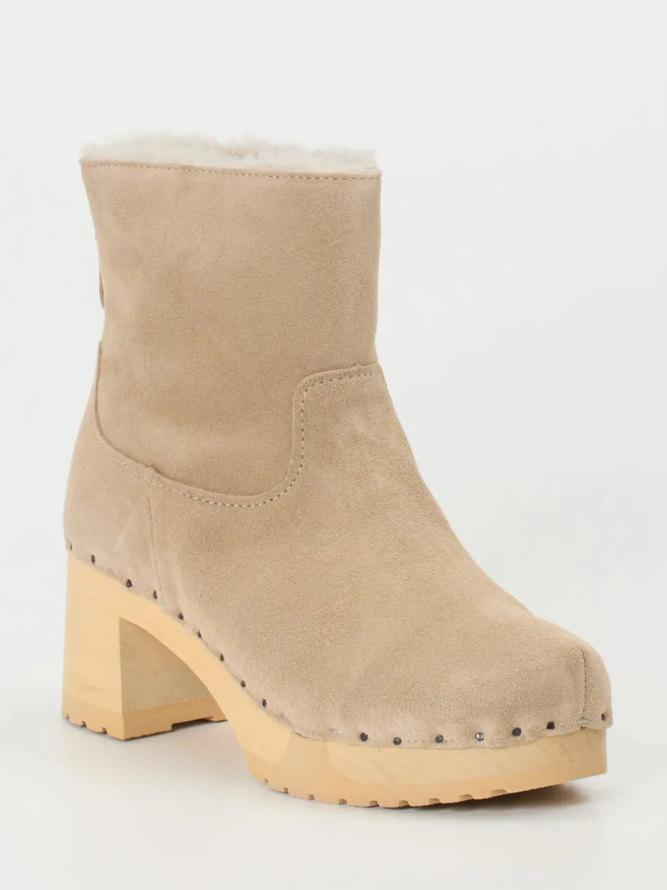 Softclox – Clog-Stiefelette aus Veloursleder Beige