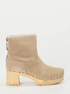 Softclox – Clog-Stiefelette aus Veloursleder Beige