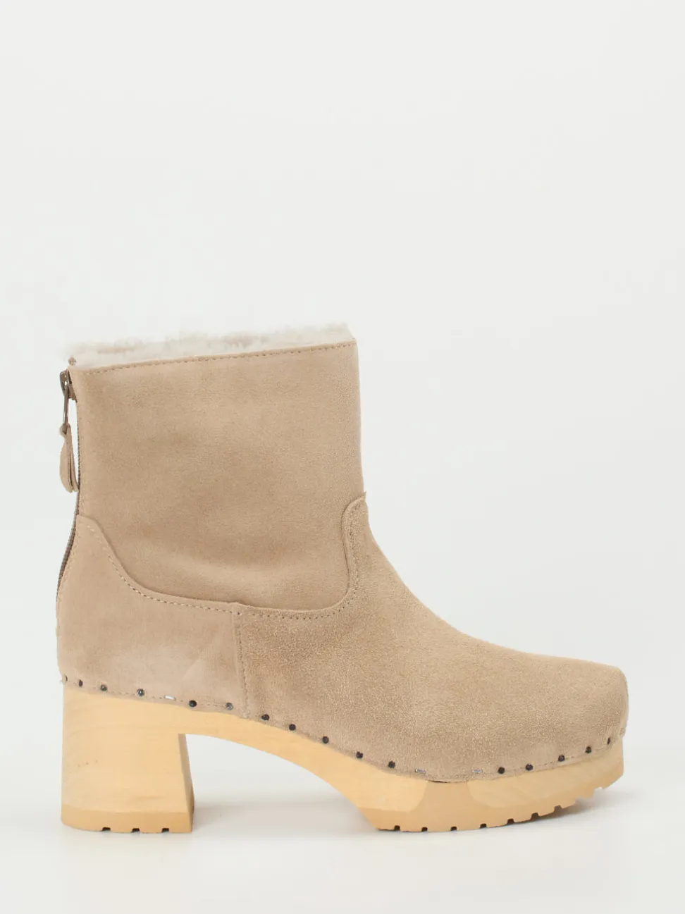 Softclox – Clog-Stiefelette aus Veloursleder Beige