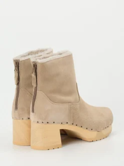 Softclox – Clog-Stiefelette aus Veloursleder Beige