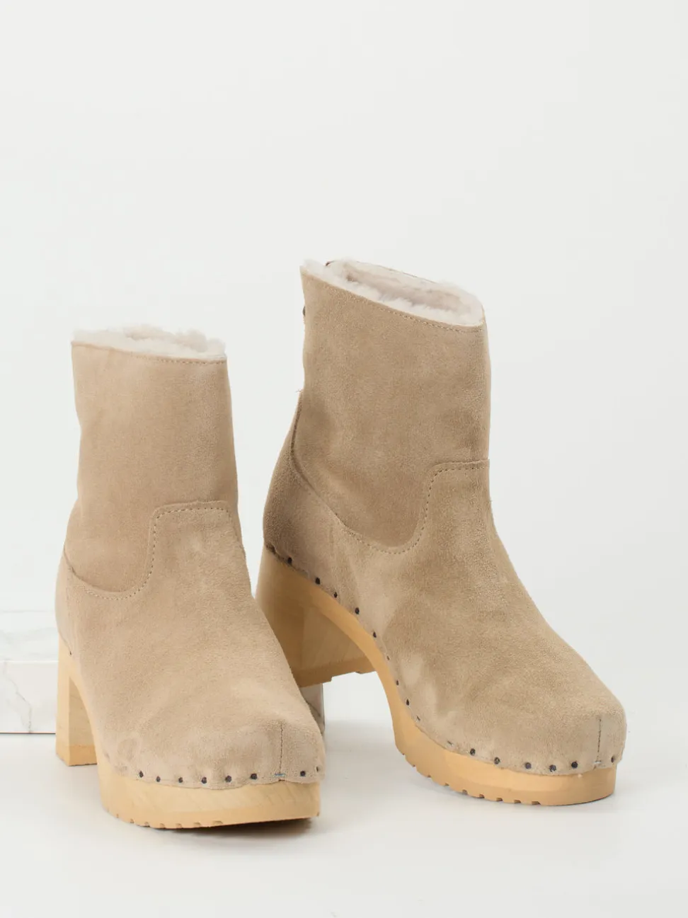 Softclox – Clog-Stiefelette aus Veloursleder Beige