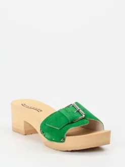 Softclox – Damen-Clogs aus Veloursleder grün