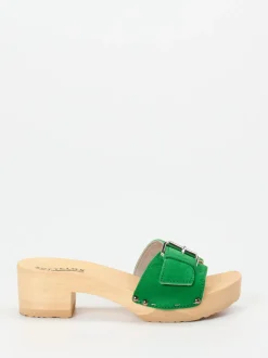 Softclox – Damen-Clogs aus Veloursleder grün