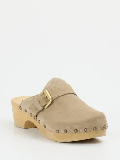 Softclox – Holzsohlen-Clogs aus Veloursleder braun