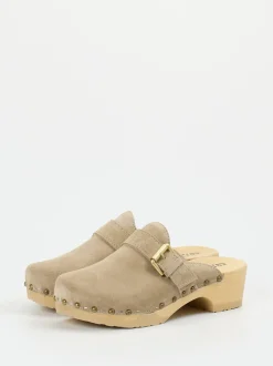 Softclox – Holzsohlen-Clogs aus Veloursleder braun
