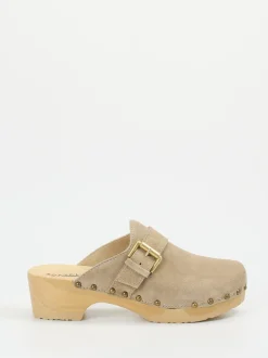 Softclox – Holzsohlen-Clogs aus Veloursleder braun