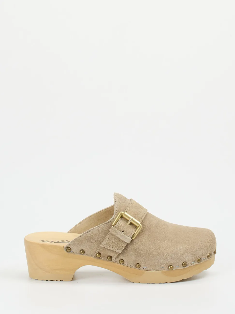 Softclox – Holzsohlen-Clogs aus Veloursleder braun