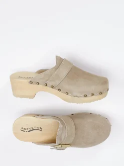Softclox – Holzsohlen-Clogs aus Veloursleder braun