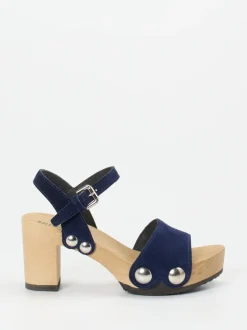 Softclox – Plateausandale aus Veloursleder marineblau