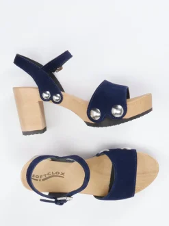 Softclox – Plateausandale aus Veloursleder marineblau