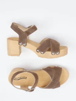 Softclox – Plateau-Sandalen aus Veloursleder braun