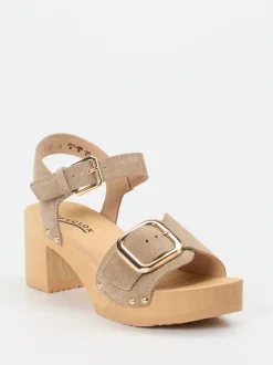 Softclox – Plateau-Sandalen aus Veloursleder sandbeige