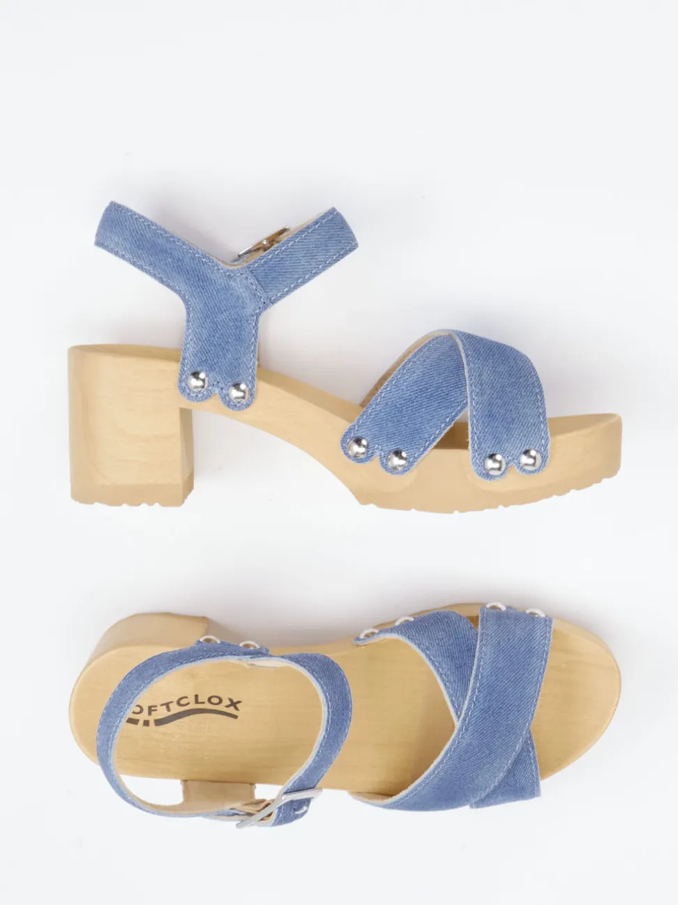 Softclox – Sandale aus geprägtem Leder in Blau