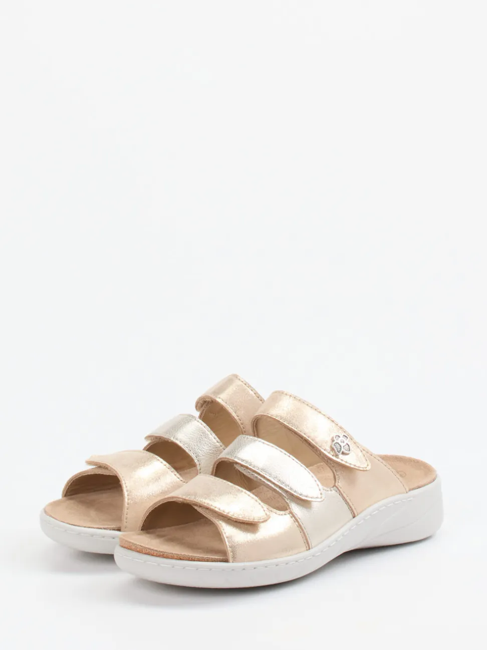 Solidus – Komfort-Pantolette aus Metallicleder beige