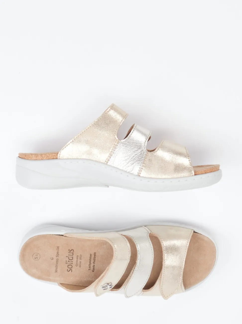 Solidus – Komfort-Pantolette aus Metallicleder beige