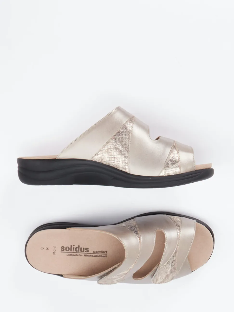 Solidus – Komfort-Pantoletten aus Metallicleder champagner