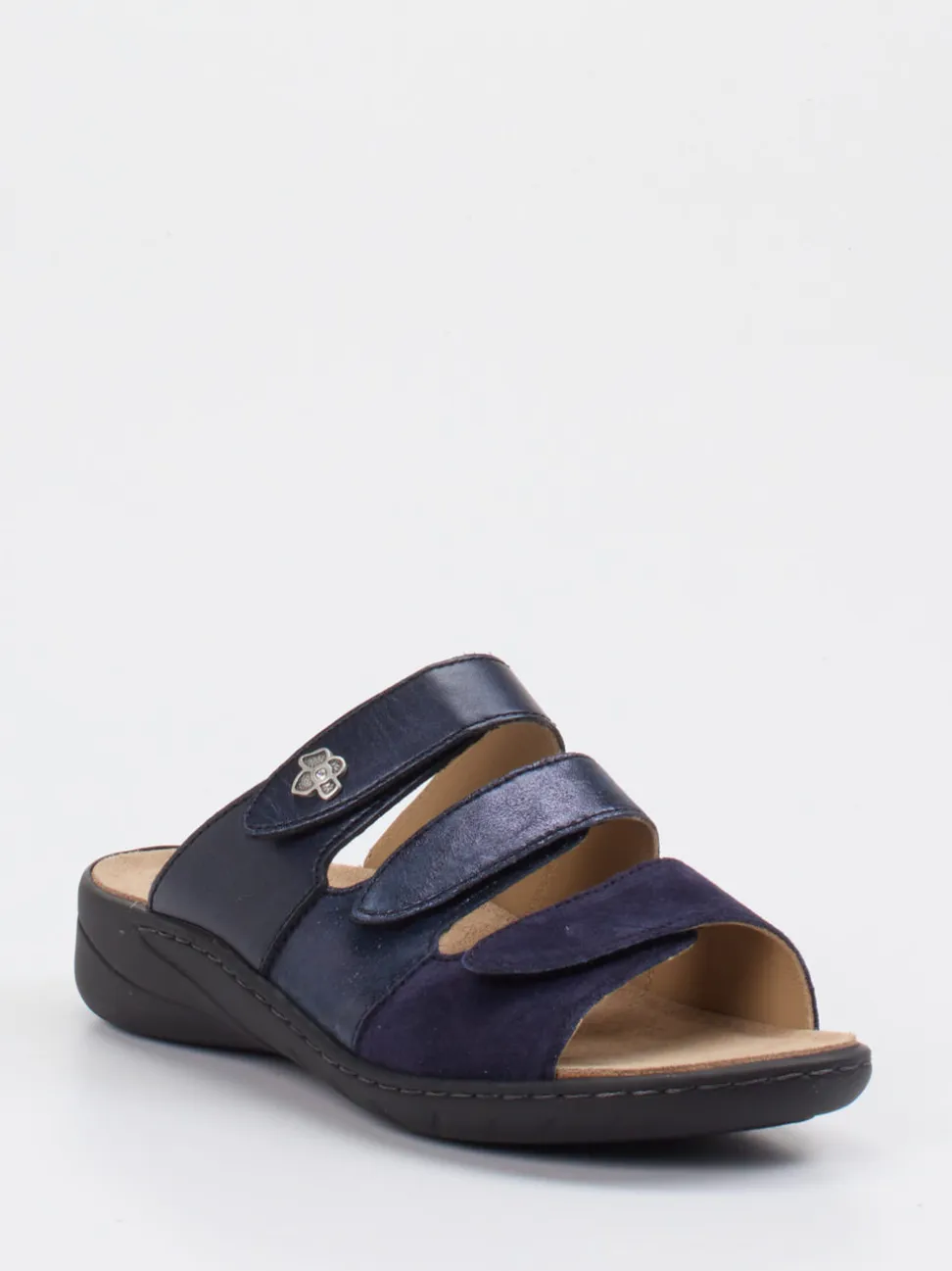 Solidus – Komfort-Pantolette aus Metallicleder blau