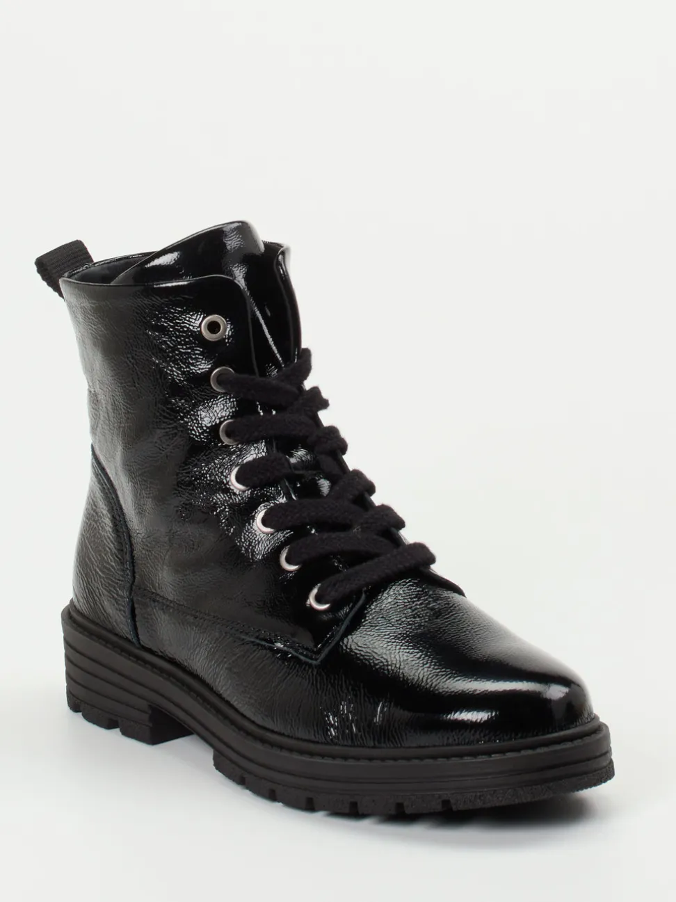 Solidus – Schnürstiefelette aus Lackleder Schwarz