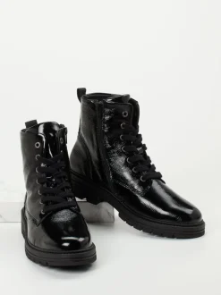 Solidus – Schnürstiefelette aus Lackleder Schwarz