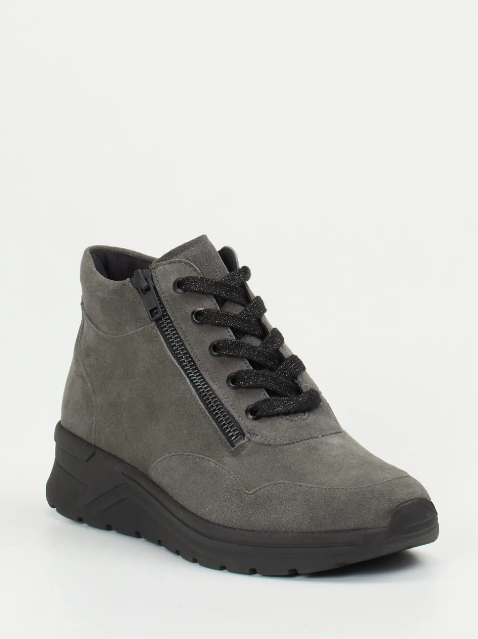 Solidus – Schnürstiefelette aus Veloursleder grau